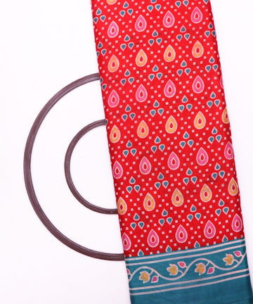 red pink blue yellow patola print silk fabric